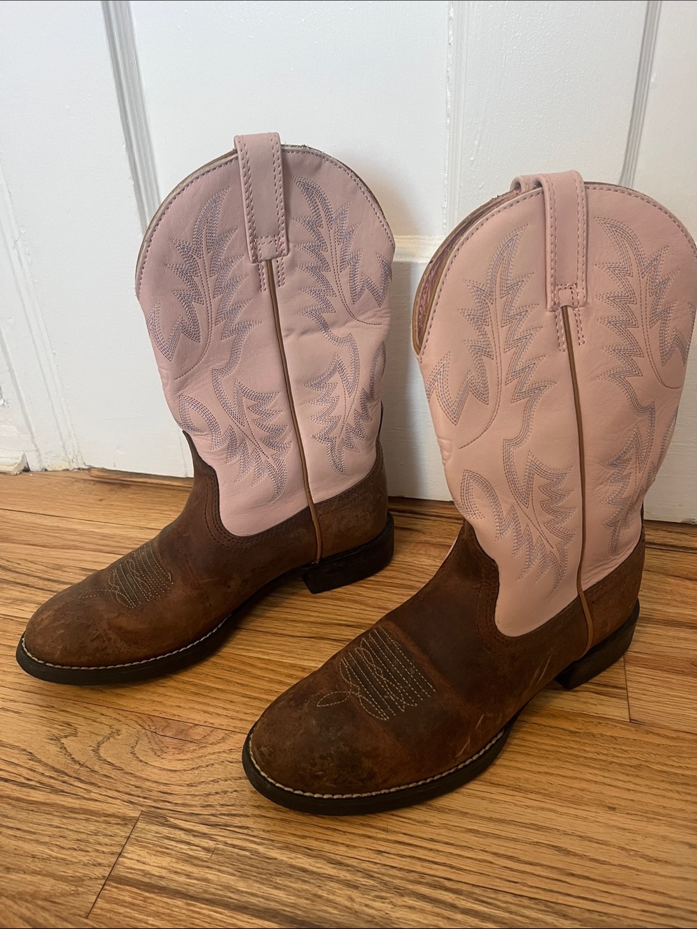 Ariat women’s heritage stockman leather western cowboy boots pink tan size 7.5 - Picture 6 of 9